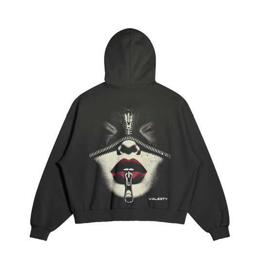 Validity Tee Silent Screams" 380GSM Unisex Sun Faded Ripped Pocket Hoodie